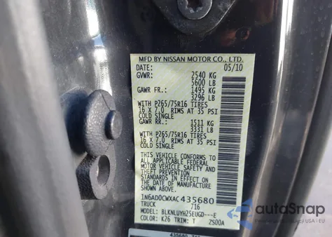 2010 Nissan Frontier Pro-4X from USA, damaged, VIN 1N6AD0CWXAC435680